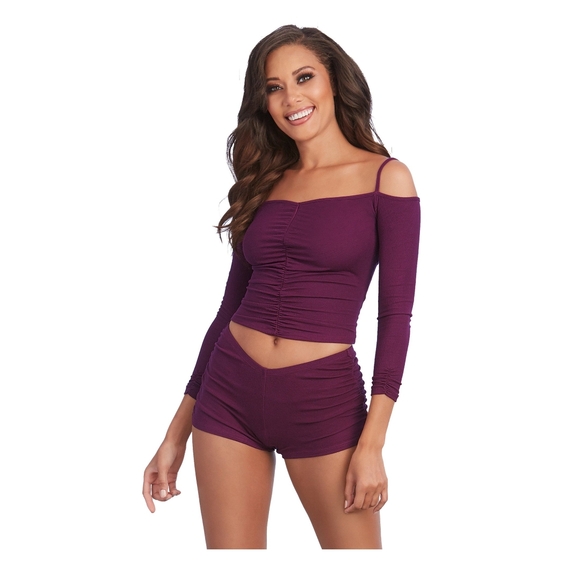 Dreamgirl Other - Dreamgirl -- Purple Off-Shoulder Top & Shorts Set